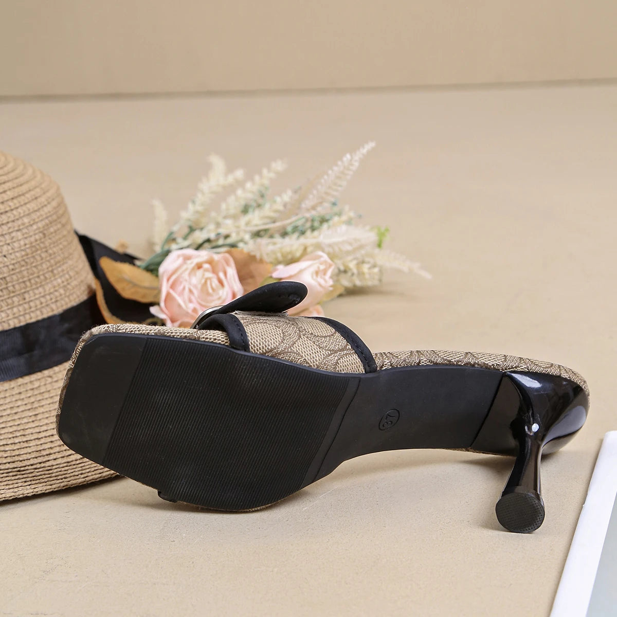 2026 Summer New Plus-Size Classic Printed High-Heeled Slide Sandals luxecrown.co.uk
