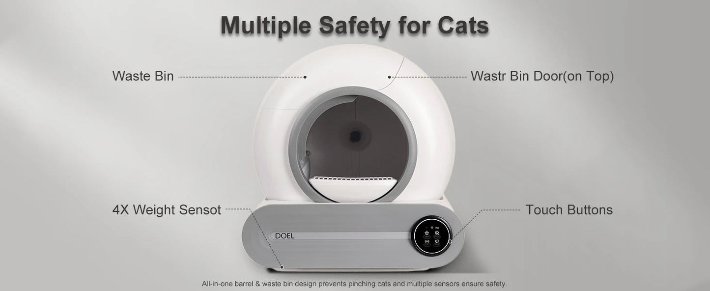 DOEL Self Cleaning Cat Litter Box 65L Automatic Cat Litter Box w/ Trash Bag & Litter Mat Smart Cat Toilet App Control 2.4G WiFi luxecrown.co.uk
