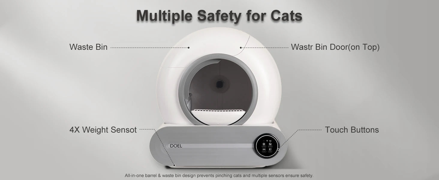 DOEL Self Cleaning Cat Litter Box 65L Automatic Cat Litter Box w/ Trash Bag & Litter Mat Smart Cat Toilet App Control 2.4G WiFi luxecrown.co.uk