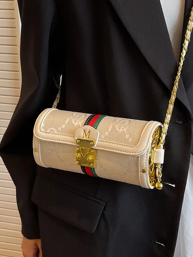 Fashionable Chain Strap Cylinder Bag Women's Bag Versatile Shoulder Crossbody Bag High Quality Korean Style Daily Use Bag luxecrown.co.uk