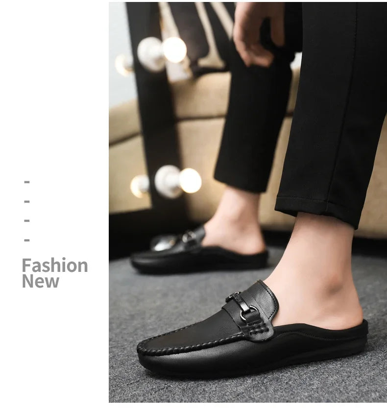 Summer Half Shoes For Men Comfortable Leather Casual Shoes Soft Flat Men's Loafers Lightweight Slip-on Shoes Man Daily Slippers luxecrown.co.uk