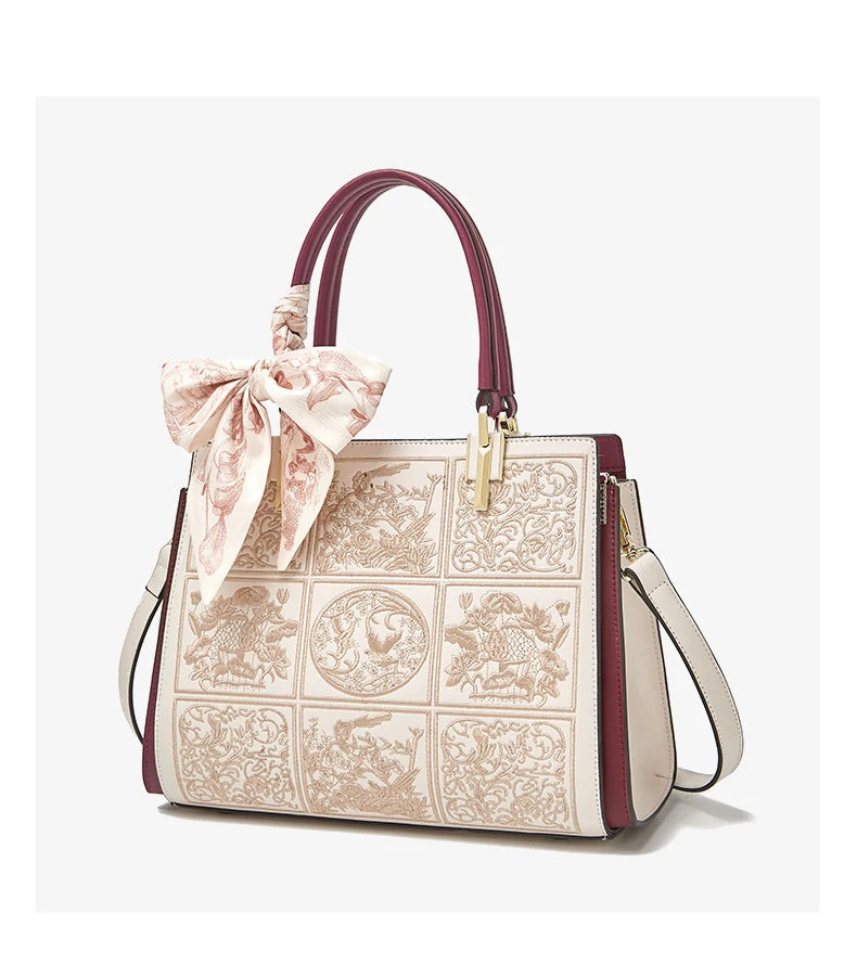 FOXER Split Leather 2026 New Large Tote Handbag Women's Shoulder Bag Chinese Classic Embroidery Best Gift for Mom luxecrown.co.uk