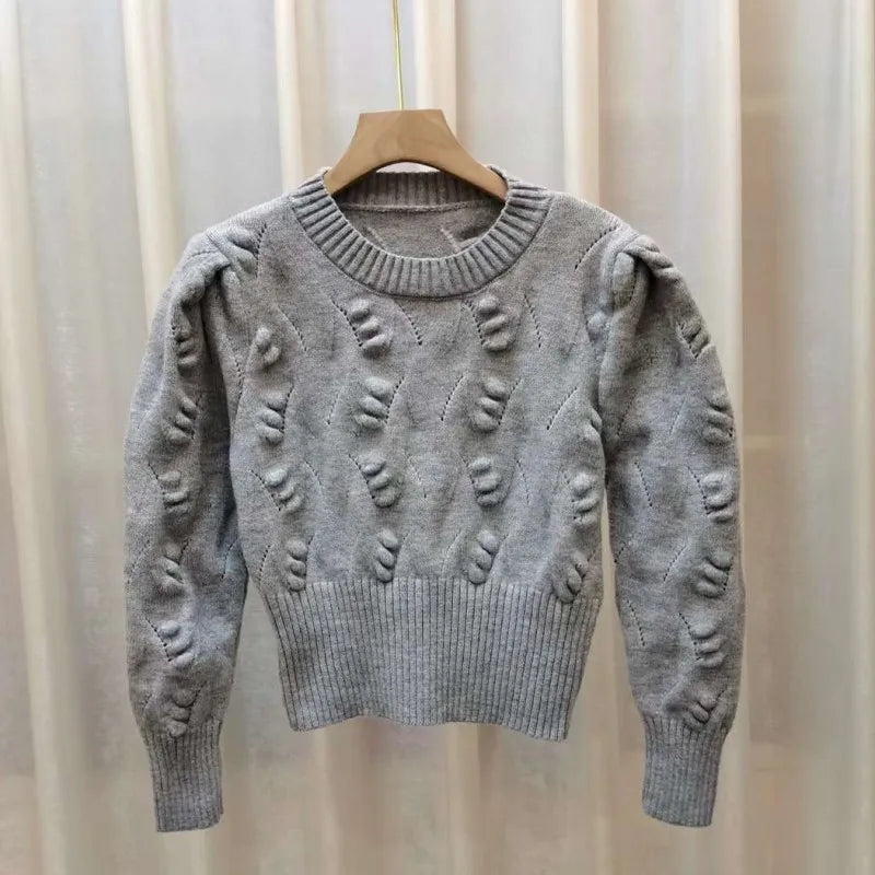 2026 New Autumn Winter Women O-neck Long Sleeve Knitted Sweaters Hollow Out Knitwear Crochet Solid Color Short Pullover Tops
