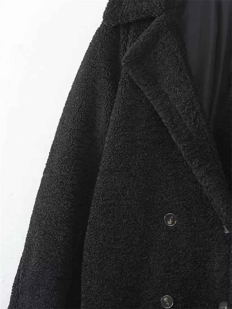 KEYANKETIAN Winter New Women's Teddy Bear Coat Stylish Thick Thick Warm Faux Fur Fleece Lady Long Coat Double Breasted Jacket
