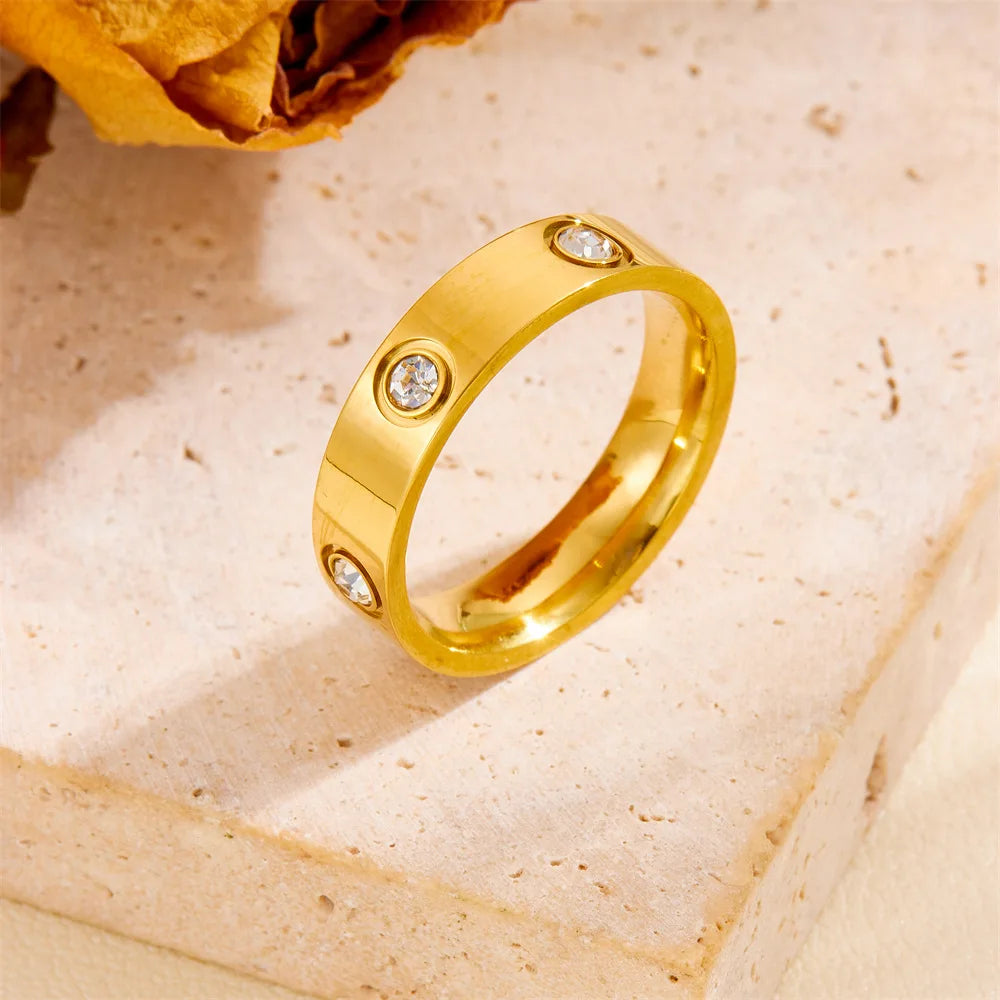 Luxury Stainless Steel Crystal Charm Bangle/Ring for Women Gold Color Non Tarnish Cuff Bracelet Jewelry Set Gift Party Streetsharks