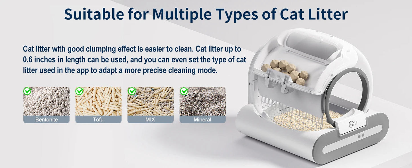 DOEL 65L Self-Cleaning Cat Litter Box App Control, ONLY Supports 2.4G WiFi w/Litter Mat&Trash Bags, Fit for Tofu & Mixed Litter luxecrown.co.uk