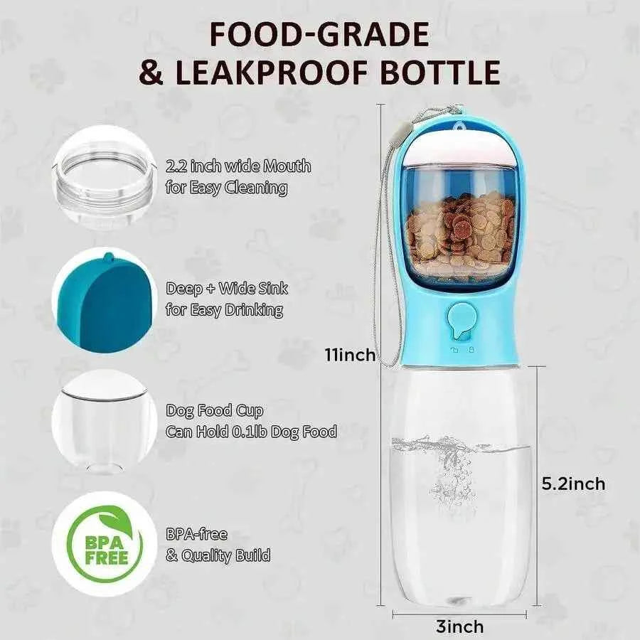 Portable Dog Water Bottle With Food Container - 3-In-1 Travel Pet Water Dispenser & Collapsible Bowl