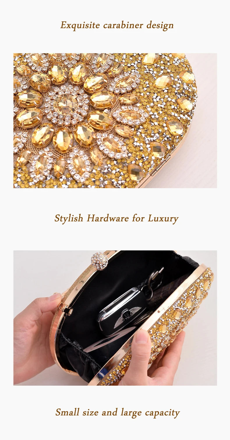 Gold Round Bag Luxury Brand Rhinestone Clutch Bags for Women 2024 Crystals Party Purses Diamond Designer Crossbody Handbags Streetsharks