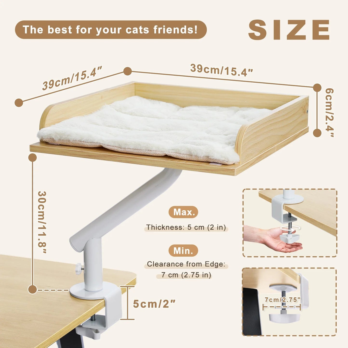 Cat Desk Bed, 360° Rotatable Cat Bed Stand for Indoor Cats, Adjustable Cat Basket, Cats Hammock for Table, Soft Cat Bed for Desk luxecrown.co.uk
