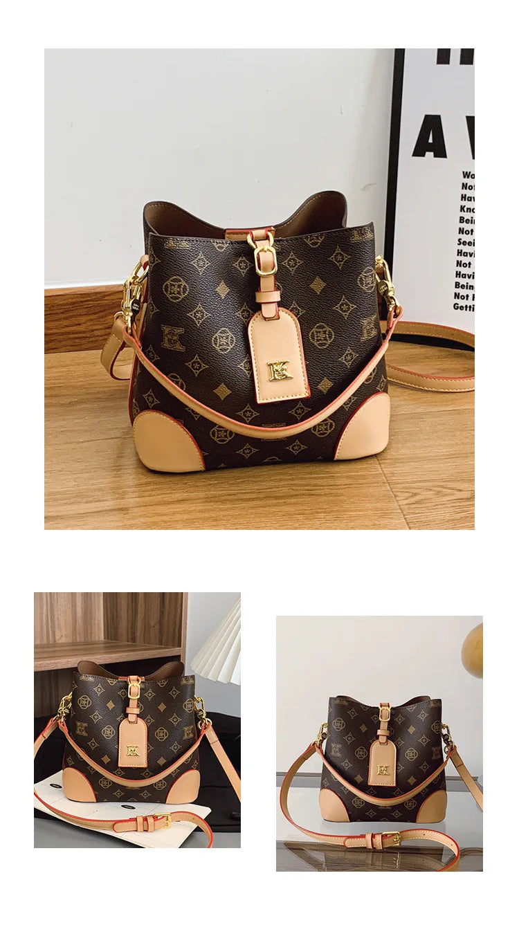 High-End Large Capacity Bucket Bag Women's Fashion Luxury Retro Floral Print Single Shoulder Bag Vintage Style PU Material luxecrown.co.uk