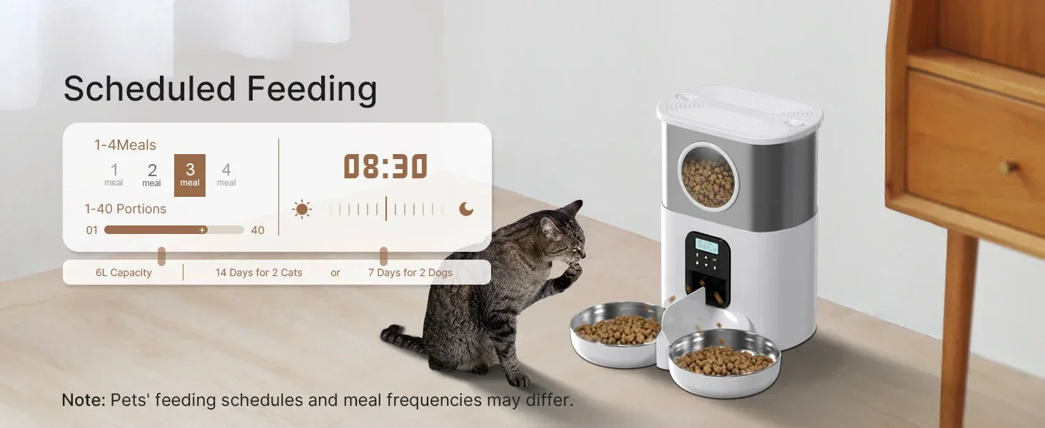 5L Large Capacity Automatic Cat Feeder For 2 Cat & Dog Timer Pet Feeder With Stainless Steel Bowl Pet Dry Food Auto Dispenser luxecrown.co.uk