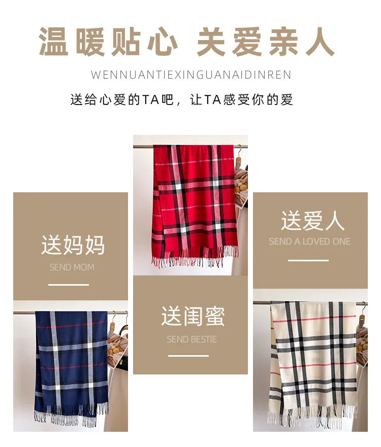 New Women Men Winter Plaid Cashmere Like Blanket Scarf Design Thick Warm Pashmina Shawl Wraps With Tassel Poncho Stoles Echarpe