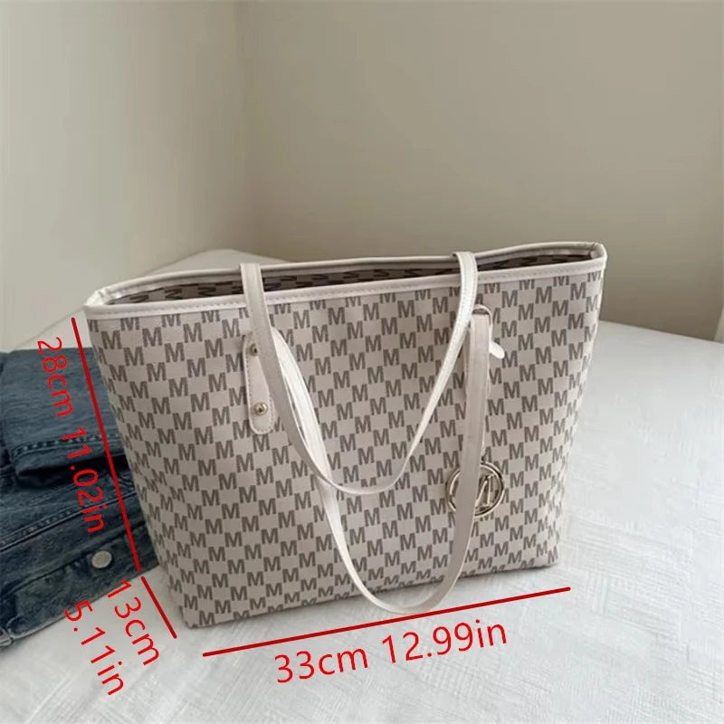 Letter Print Fashion Shoulder Bag Versatile Large Capacity Handbag Luxury Brand Bag Clutch Bag Retro Trend Commuter Tote Bag luxecrown.co.uk