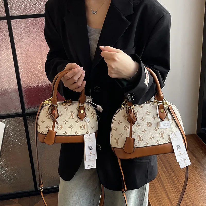 Fashion Luxury Design Women's Shell Handbag Retro Print PU Leather Shoulder Bag Girls Street Trend Premium Crossbody Bag Soft luxecrown.co.uk