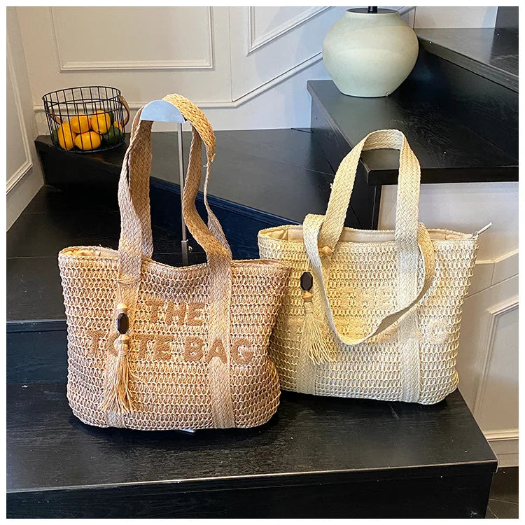 French Style Large Capacity Woven Straw Woven Bag for Women New Beach Vacation Shoulder Bag Casual Commuting Tote Bag Purse luxecrown.co.uk