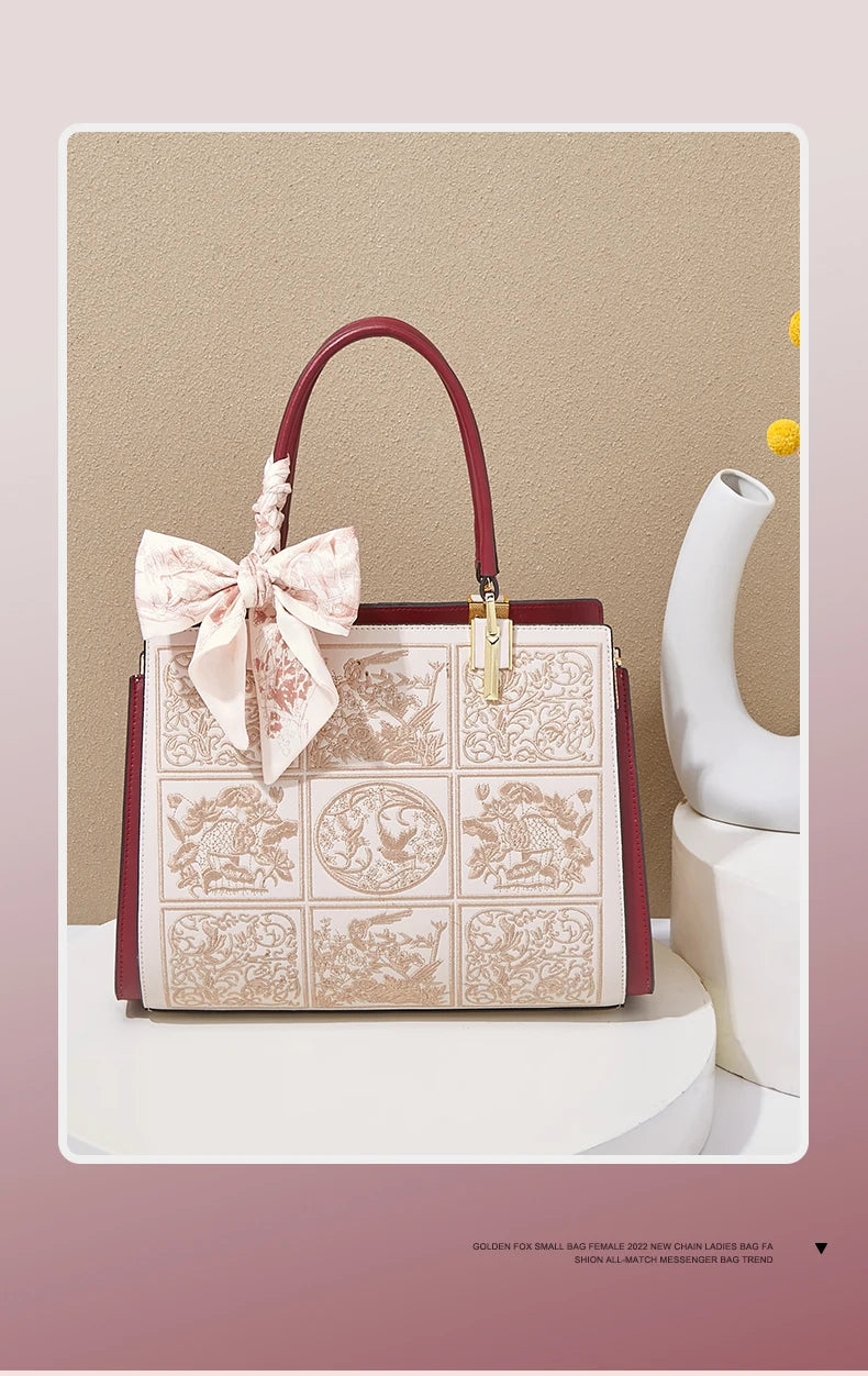 FOXER Split Leather 2026 New Large Tote Handbag Women's Shoulder Bag Chinese Classic Embroidery Best Gift for Mom luxecrown.co.uk
