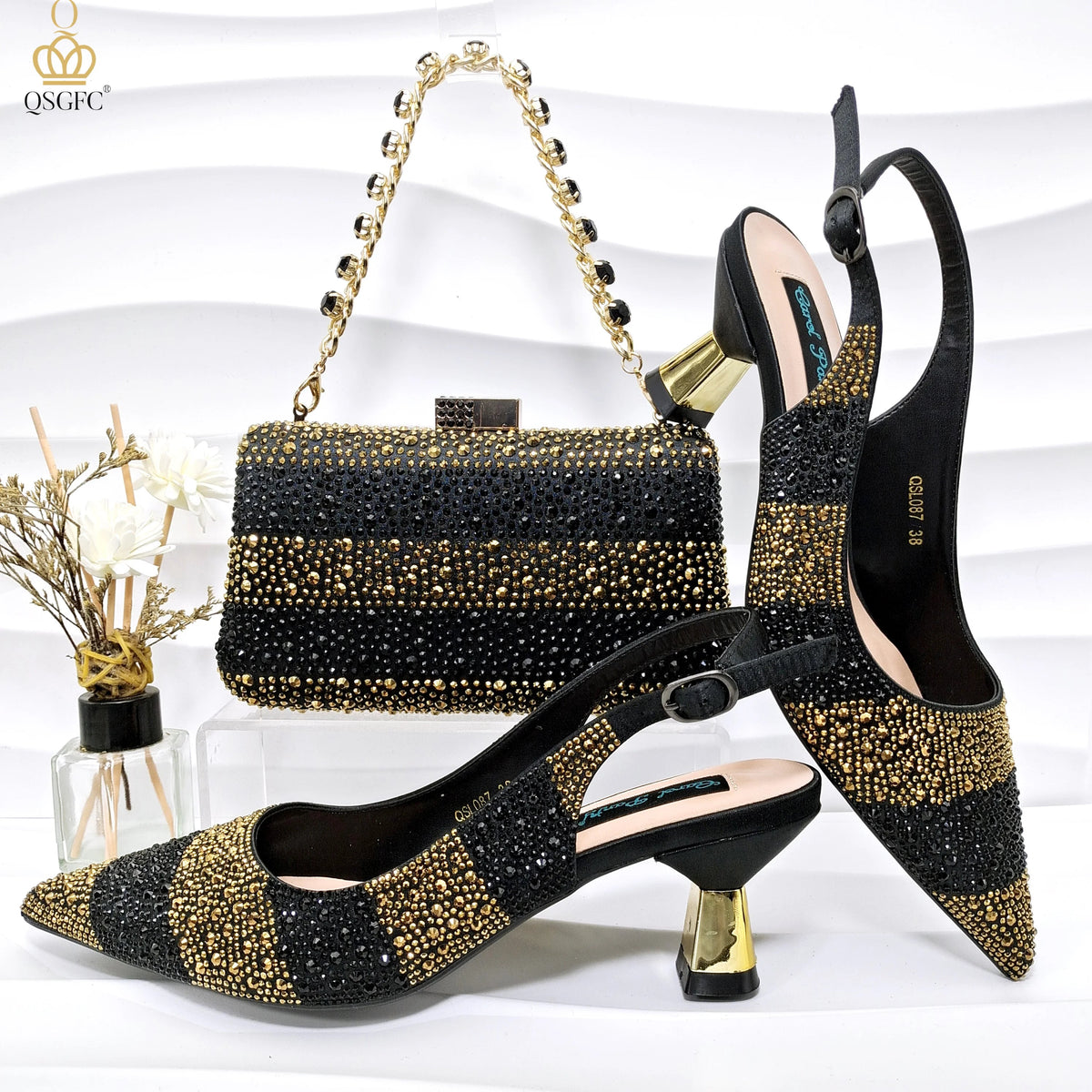2026 Nigerian Women Heel Ladies Italian Luxury Design Green Shoes And Bag Set Decorated with Rhinestone Handbag Wedding Party luxecrown.co.uk