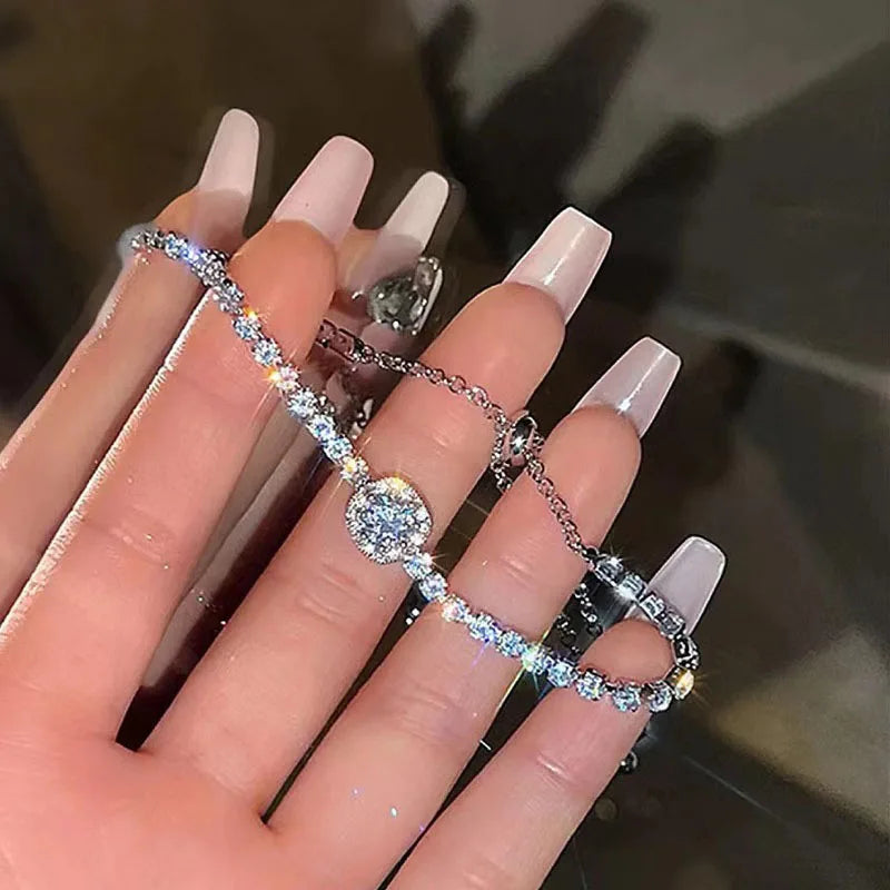 New 925 Sterling Silver Luxury Bracelet Elegant Shiny Zircon Fine Jewelry For Women Engagement Wedding Glamour Jewelry Wholesale Streetsharks