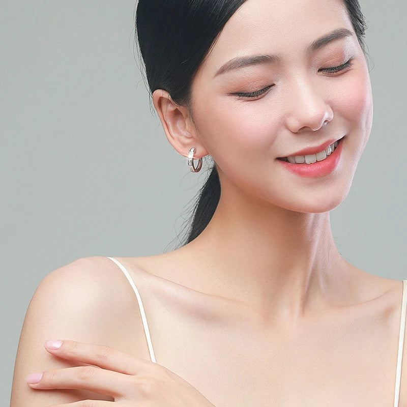 New 925 Sterling Silver Shining Zircon Earrings Women's Circle Round Earrings Fashionable and Elegant Jewelry Birthday Gift Streetsharks