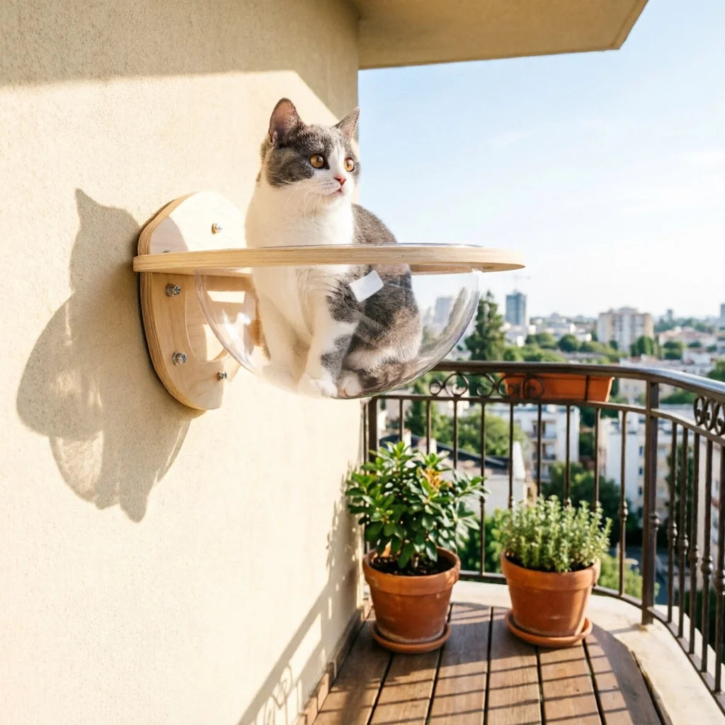 Clear Cat House Wall-Mounted Wooden Cat Space Capsule Clear Capsule Kitten Walls Shelves 15.75inch Load-bearing Up to 16.53lbs luxecrown.co.uk