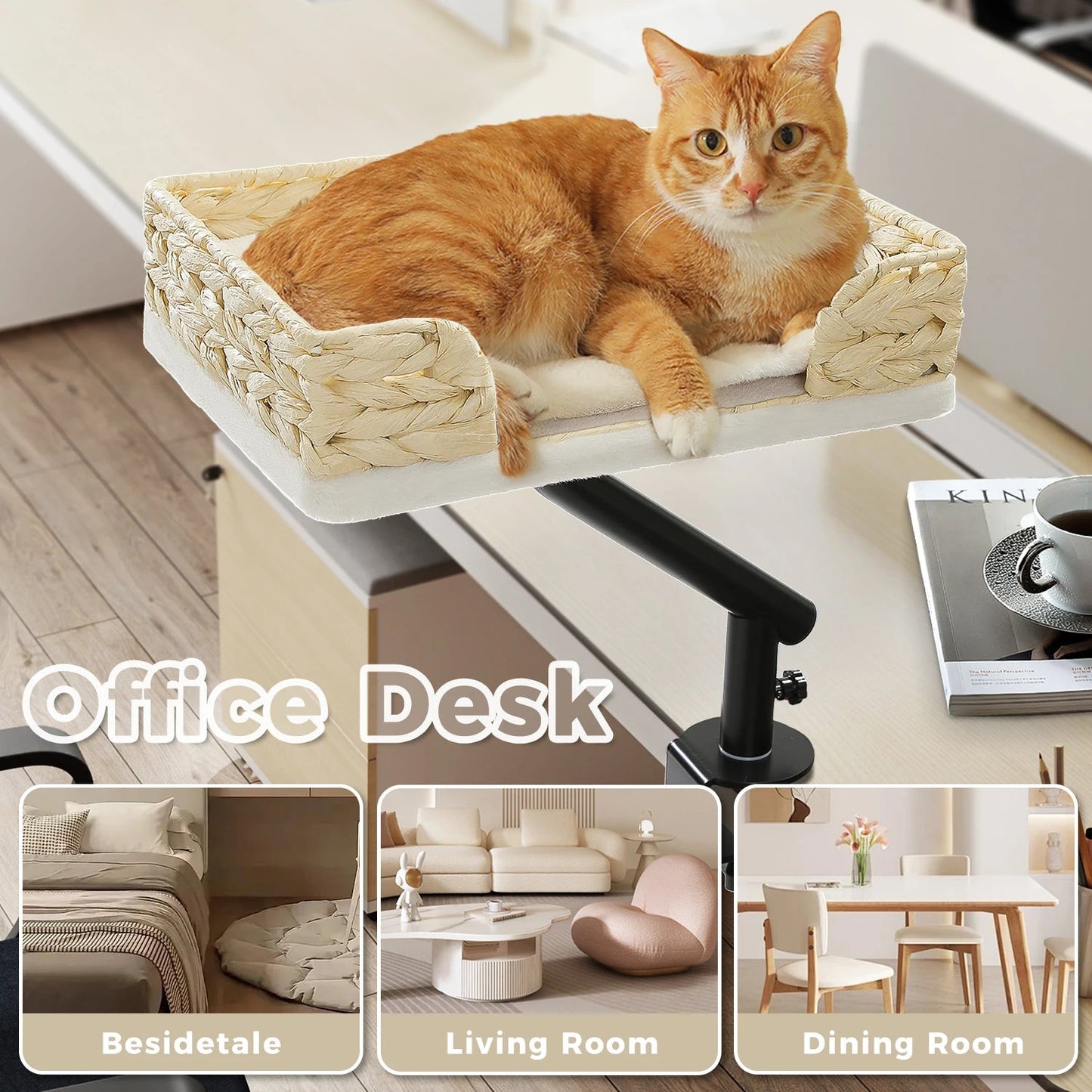 Cat Desk Bed, 360° Rotatable Cat Bed Stand for Indoor Cats, Adjustable Cat Basket, Cats Hammock for Table, Soft Cat Bed for Desk luxecrown.co.uk