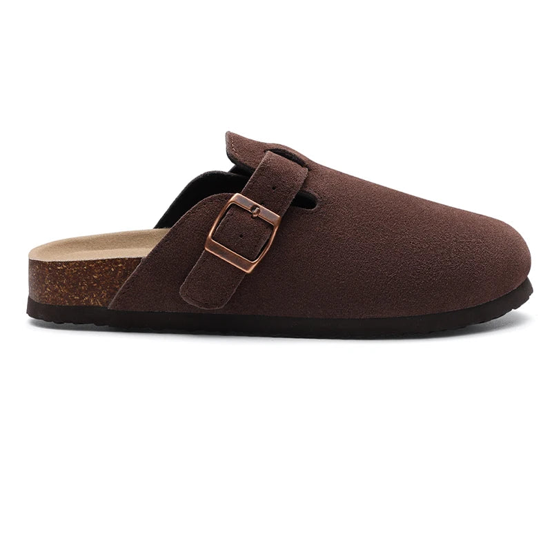 Kidmi Men's Suede Clogs Cork Footbed Clogs for Women Soft Leather Adjustable Buckle Slip-on Potato Shoes Sandals Beach Slippers luxecrown.co.uk