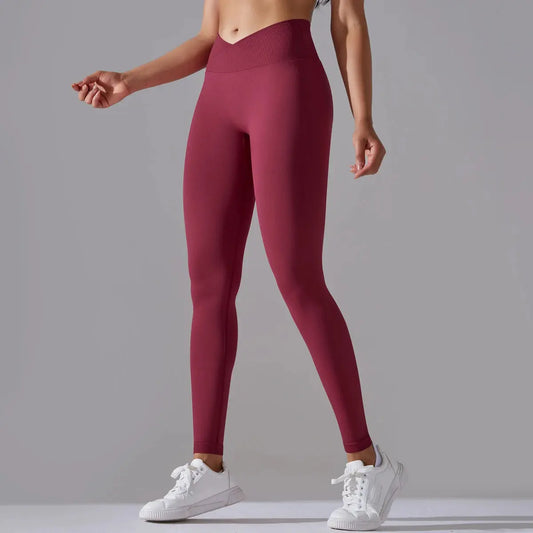 Seamless Yoga Pant Cross Over Waistband Sports Fitness Legging Women High Waist Gym Scrunch Butt Running Workout Leggings luxecrown.co.uk