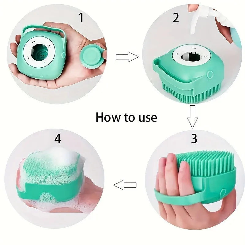 9×8×5.5cm (3.54×3.15×2.17in) Pet Shower Massage Brush - Gentle Silicone Shampoo Dispenser with Anti-Slip Handle luxecrown.co.uk