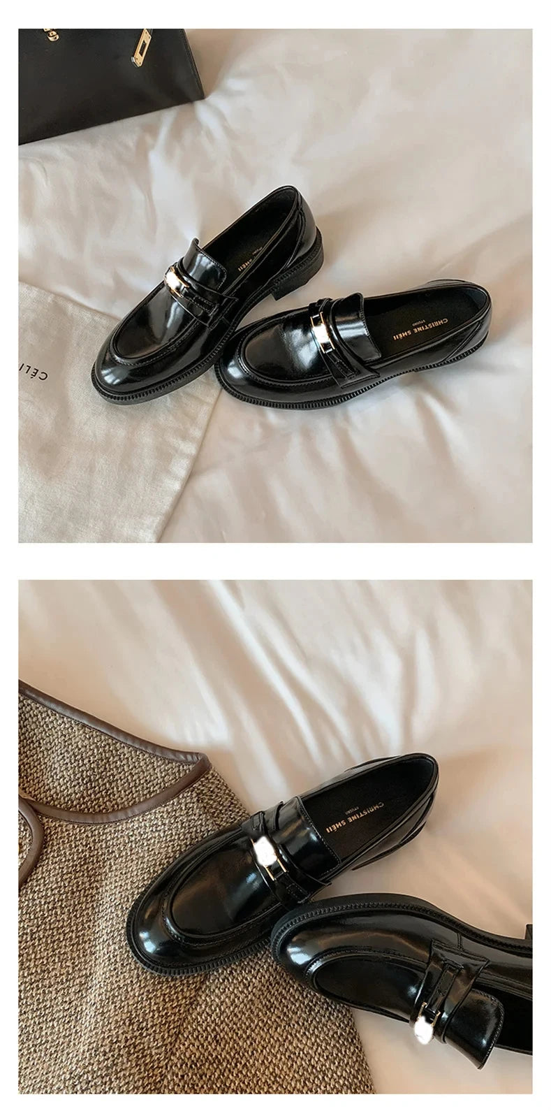 Spring New Women's Genuine Leather Shoes British Style Black Casual Shoes Banquet Office Wear Stylish Metal Design Loafers luxecrown.co.uk