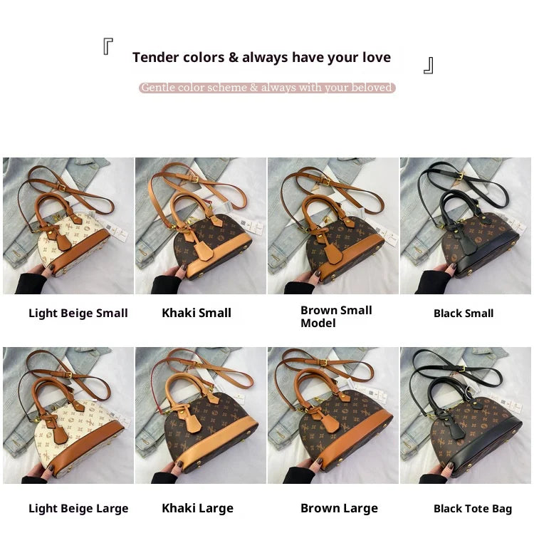 Fashion Luxury Design Women's Shell Handbag Retro Print PU Leather Shoulder Bag Girls Street Trend Premium Crossbody Bag Soft luxecrown.co.uk