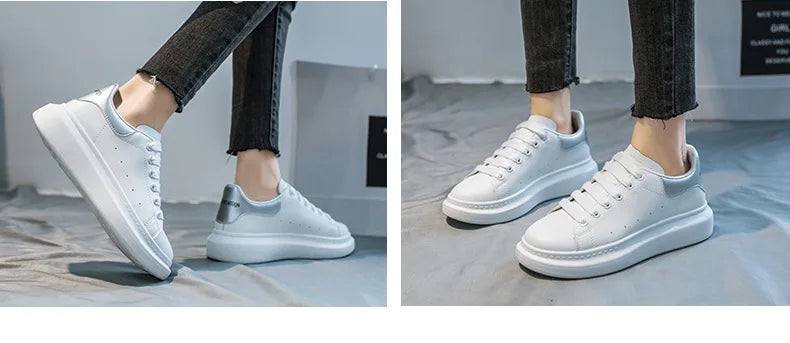 McQueen women's new popular white shoes, versatile and super fiber breathable thick sole, height increasing McQueen sponge cake Streetsharks