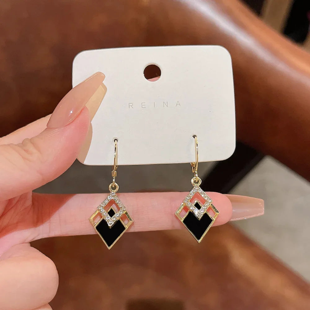 2024 Trending Black Rhinestone Statement Earrings for Women  Korean Gold Color Buckle Pendants Hanging Designer Earrings Jewelry Streetsharks