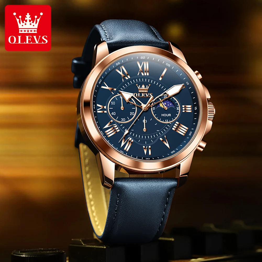 OLEVS 3632 Men Watch Elegant Luxury Sport Quartz Watch Scale Waterproof Luminous Automatic Date Moon Belt Watch Gifts Original luxecrown.co.uk