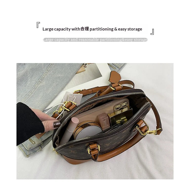 Fashion Luxury Design Women's Shell Handbag Retro Print PU Leather Shoulder Bag Girls Street Trend Premium Crossbody Bag Soft luxecrown.co.uk