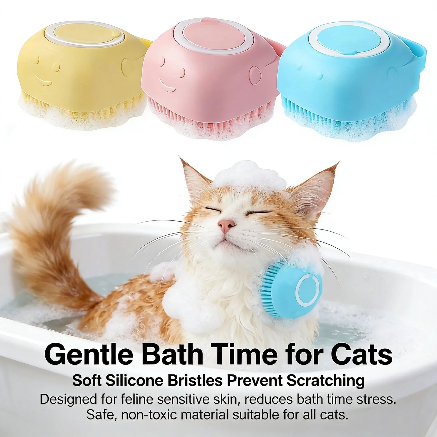2-In-1 Pet Bath & Massage Brush With Shampoo Storage Silicone Dog Cat Grooming Tool For Puppy Kitten Sensitive Skin luxecrown.co.uk