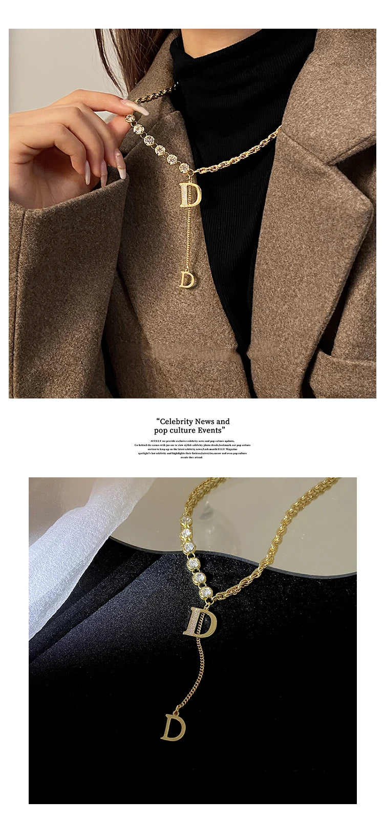 Design Sense Micro Setting Zircon D Letter Pendant Long Necklace Winter Sweater Chain Fashion Jewelry For Woman Girls Party Gift Streetsharks
