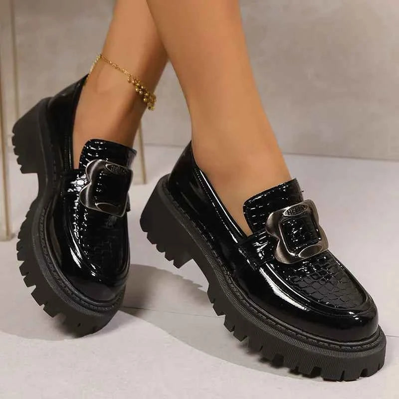 Plus Size Platform Loafers Shoes for Women 2025 Fashion Metal Buckle Pu Leather Shoes Woman Spring Autumn Slip On Flats Female luxecrown.co.uk