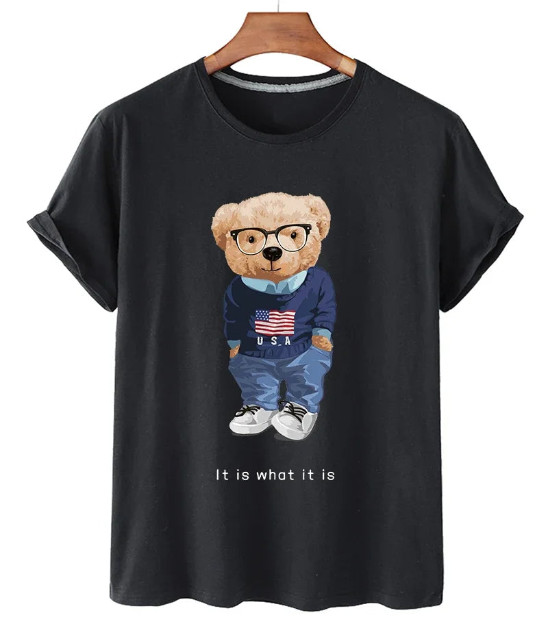 Funny Bear Print Tshirt Women Fashion Cartoon Harajuku Casual T-shirt Female Summer Short Sleeved Top Tees Unisex T Shirt luxecrown.co.uk
