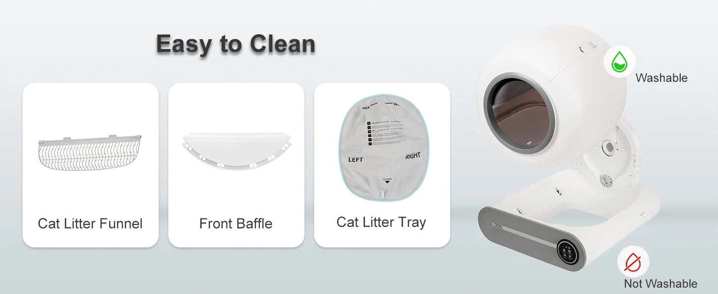 DOEL Self Cleaning Cat Litter Box 65L Automatic Cat Litter Box w/ Trash Bag & Litter Mat Smart Cat Toilet App Control 2.4G WiFi luxecrown.co.uk