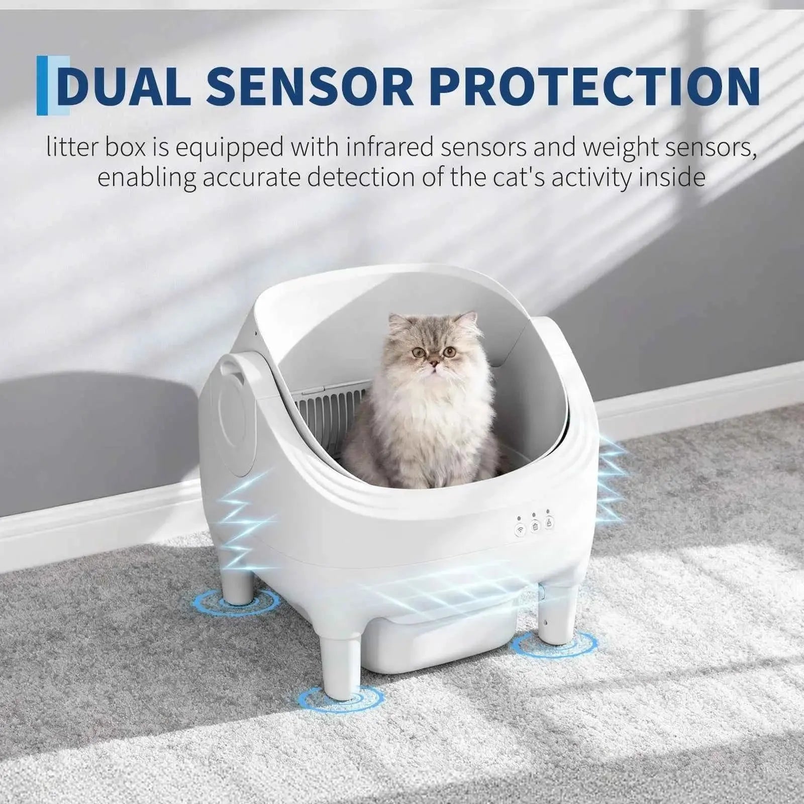 Self Cleaning Automatic Cat Litter Box, APP Control,Odor-Free,Open-Top w/Large Waste Bin for Multiple Cats Includes Trash Bags
