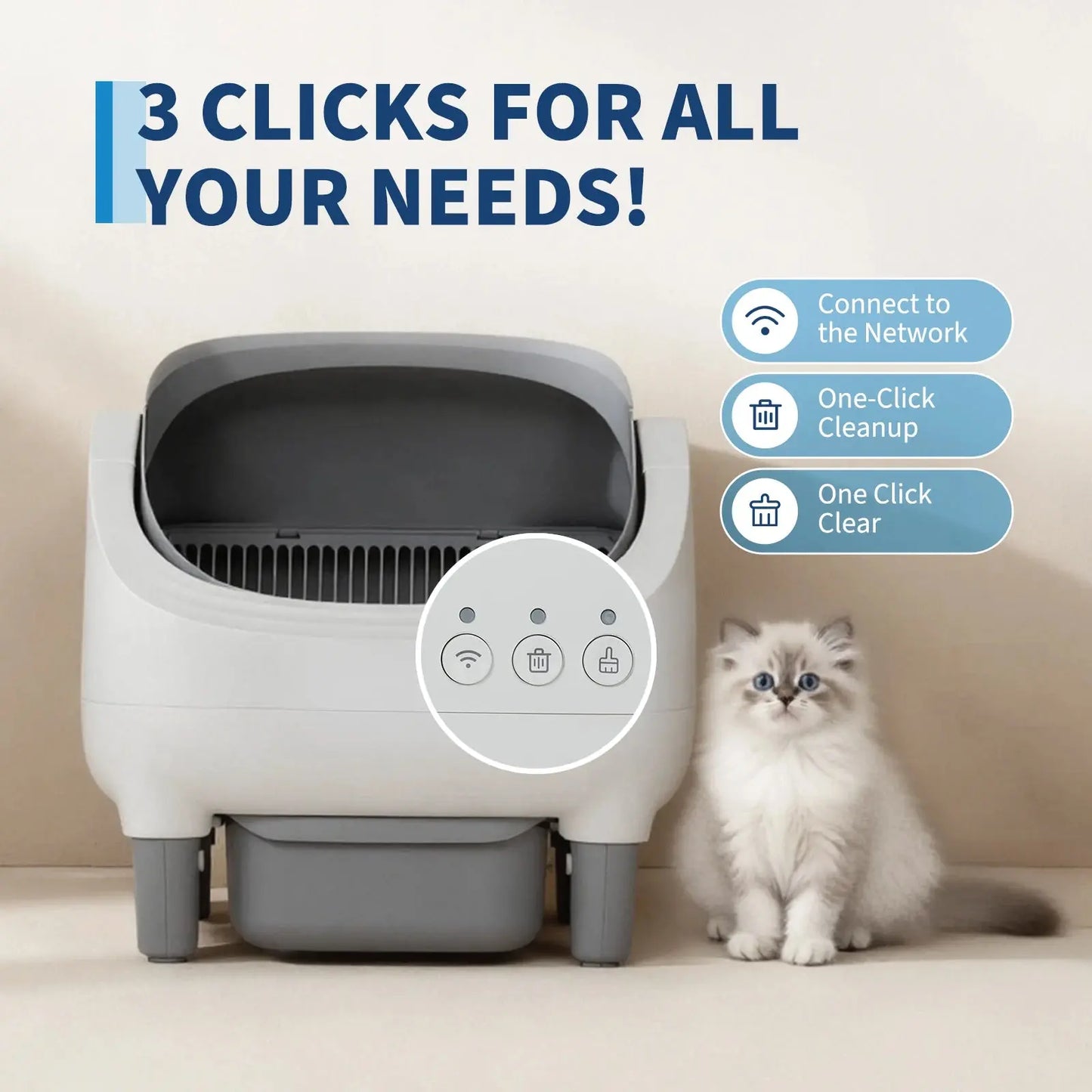 Self Cleaning Automatic Cat Litter Box, APP Control,Odor-Free,Open-Top w/Large Waste Bin for Multiple Cats Includes Trash Bags luxecrown.co.uk