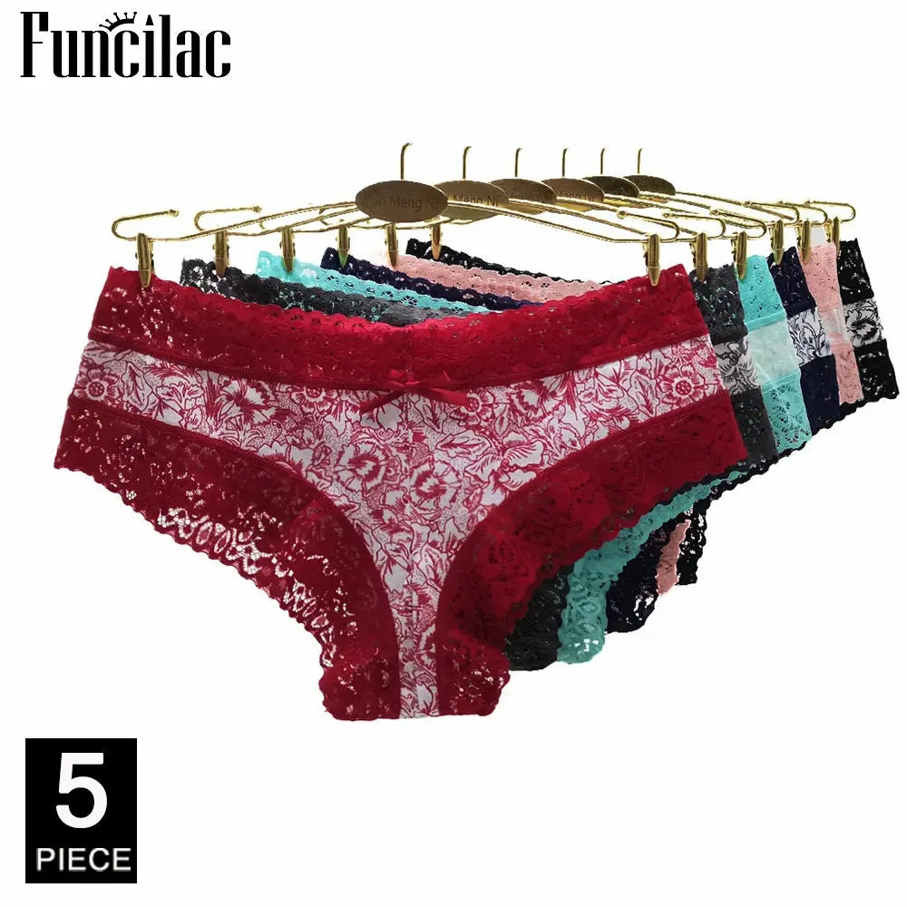 Sexy Lace Women Panties Cotton Underwear Girls Bow Briefs New Ladies Bikini 5 Pcs/set Streetsharks