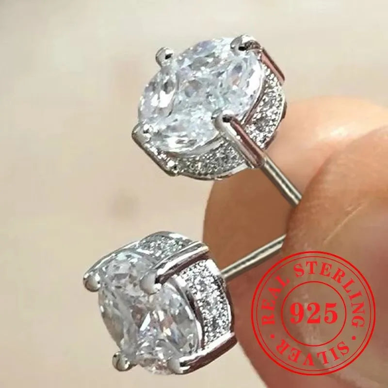 Huitan 925 Sterling Silver Shining White Cubic Zirconia Stud Earrings Luxury High Quality Jewelry Women Wedding Eternity Jewelry Streetsharks