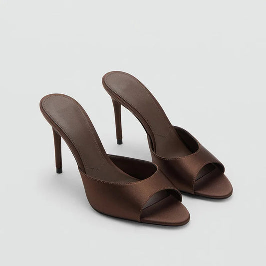 2026 Summer New Women's High Thin Heels Pointed Toes Fashion Slippers Elegant Satin Shoes Sexy Peep Toe Stiletto Sandals Pumps luxecrown.co.uk