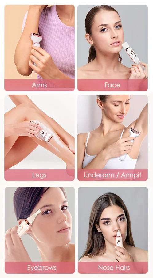 4 in 1 Electric Razor for Women Shaver Lady Shaver Body Hair Trimmer for Armpit Bikini Arm Leg Face Mustache Portable Painless