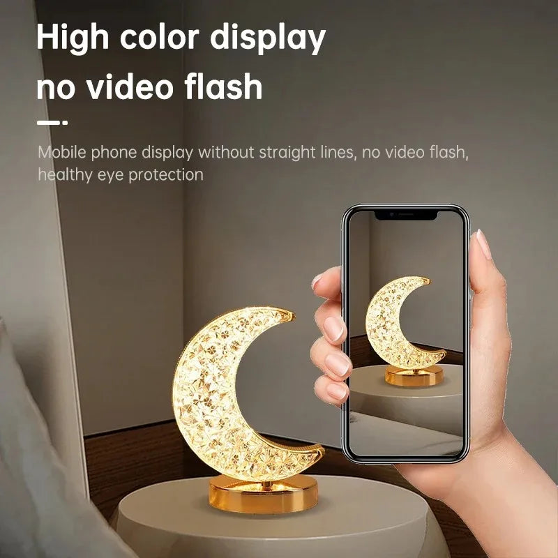 Touch Control 3D Crystal Track Night Light Girls Room Home Decor Aesthetics USB Bedside LED Ambient Table 3D Moon Lamp