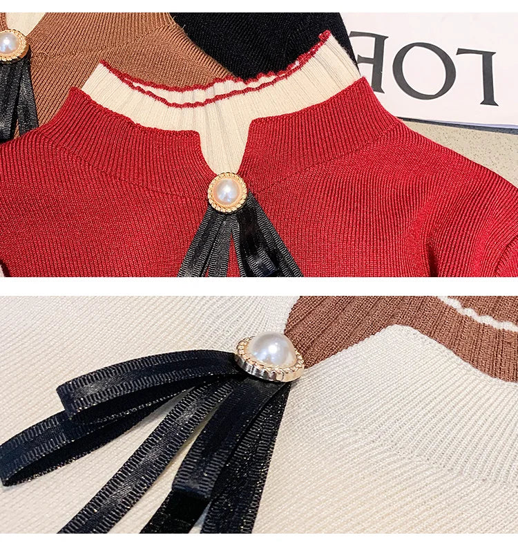 Autumn Winter Sweater Sweet Bow Knitwears Long Sleeve Slim Pullovers Women Solid Knitted Sweater Korean Casual Base Layer Y2k