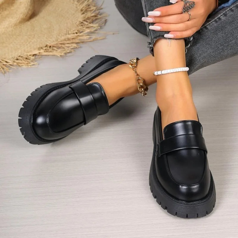 British Style Platform Loafers Women 2026 Plus Size Round Toe Single Shoes Woman Thick Bottom Pu Leather Shoes Mujer luxecrown.co.uk