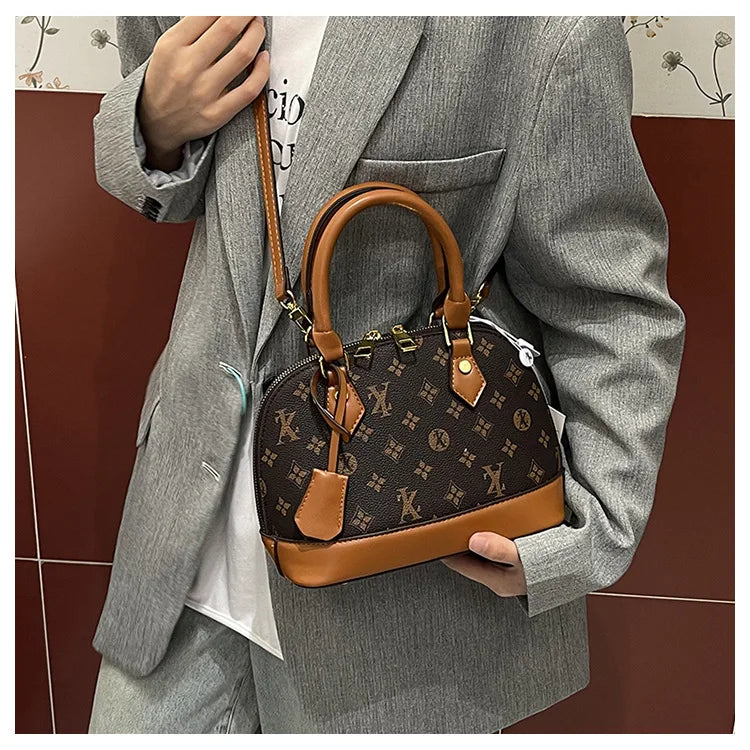 Fashion Luxury Design Women's Shell Handbag Retro Print PU Leather Shoulder Bag Girls Street Trend Premium Crossbody Bag Soft luxecrown.co.uk
