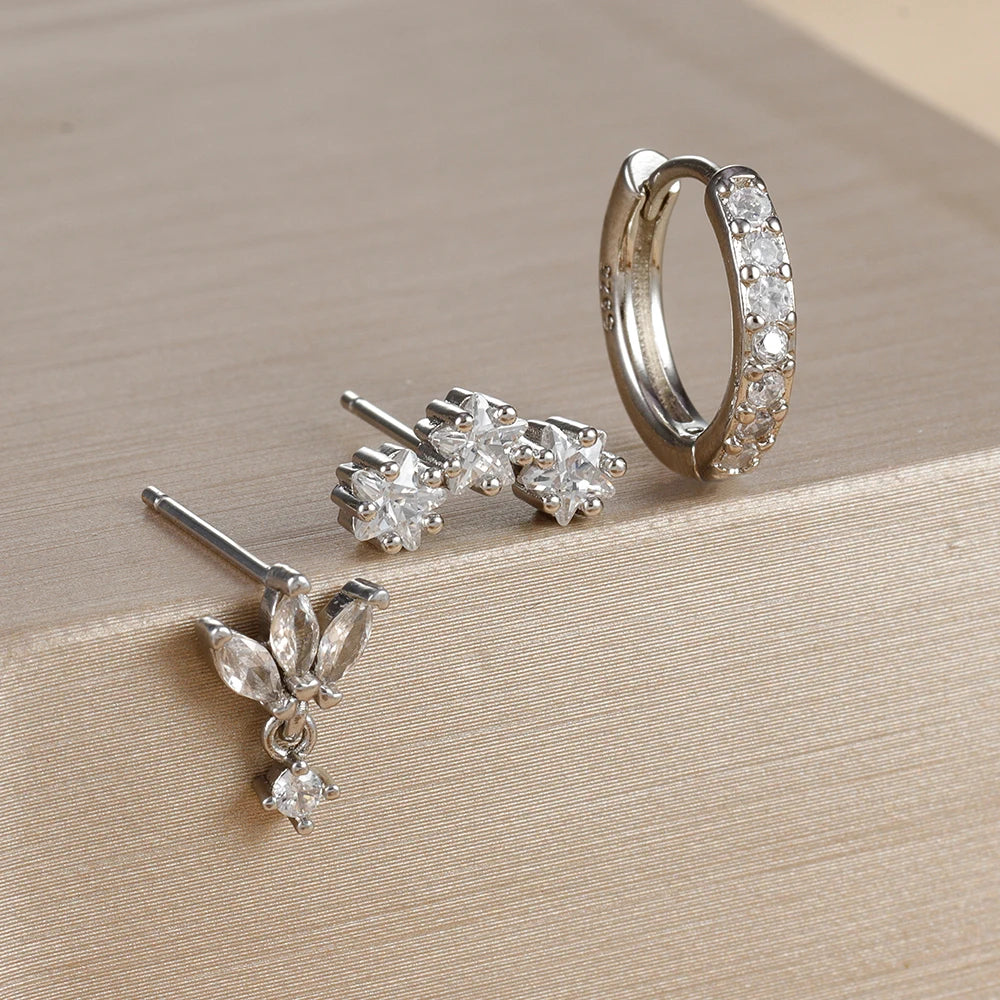 3PCS Luxury Star Pendant Piercing Earrings Set For Women Stainless Steel Zircon Punk Ear Studs Earring Lady Jewelry aretes Streetsharks